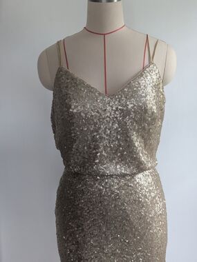 Christina Wu Gold Sequin Strapless Slip Dress